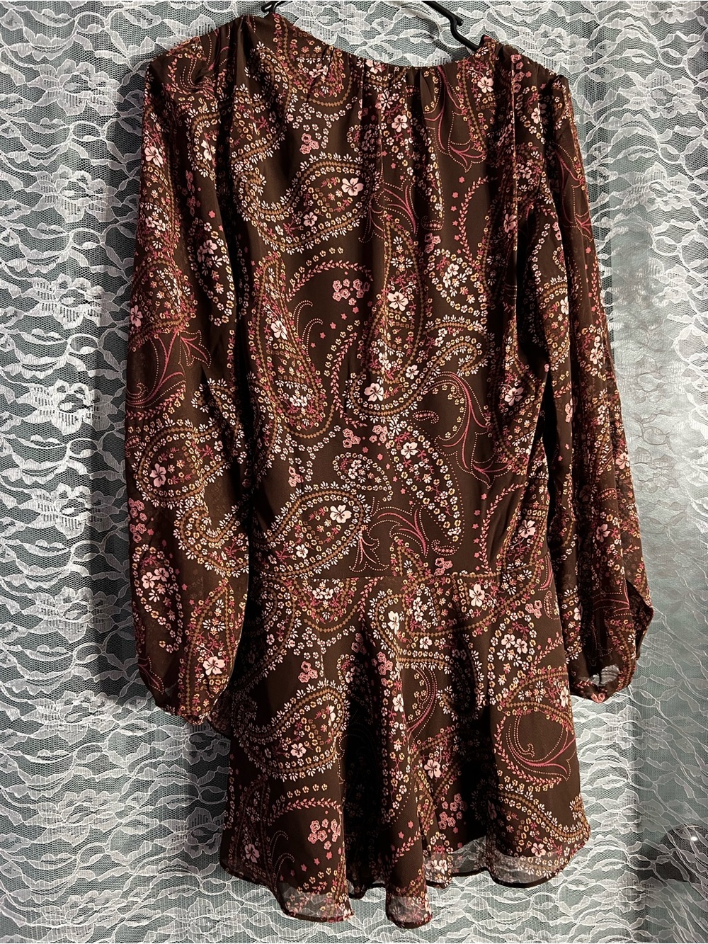 Abercrombie and Fitch Brown Floral Paisley Side Tie Mini Dress NWT Size XS - Picture 4 of 7